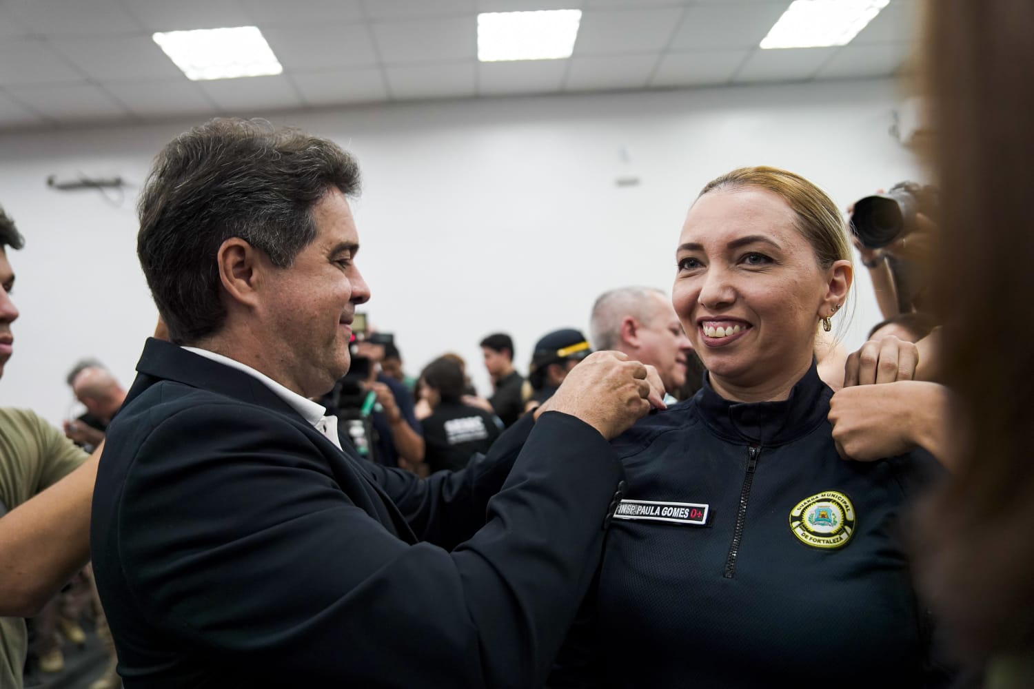 prefeito Evandro com inspetora Ana Paula